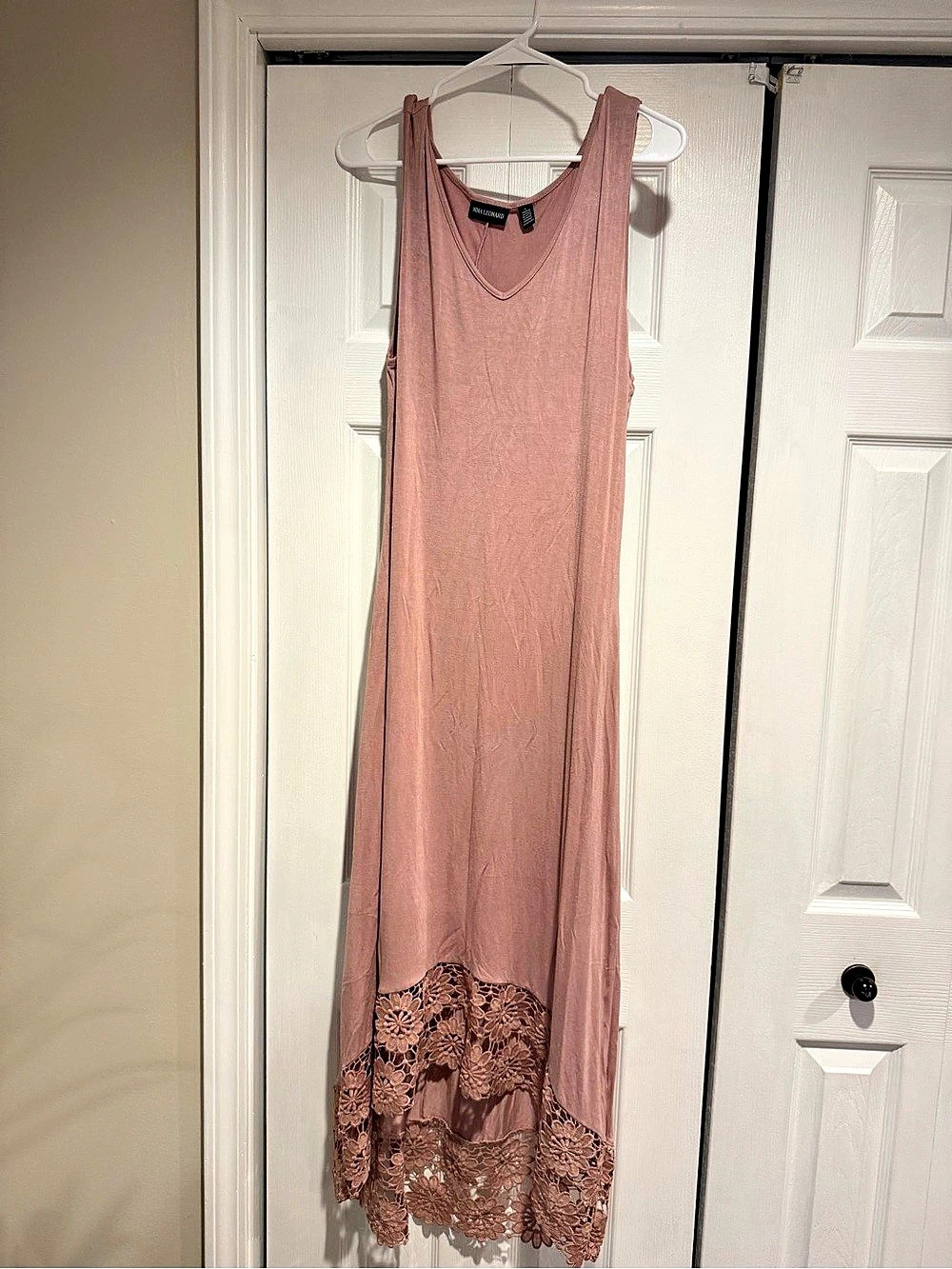Nina Leonard Miracle Matte Jersey Dress with Crochet Hem Floral Pink Large